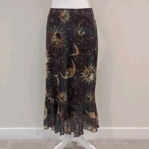 Cosmic Aura Skirt M Mesh Midi Dark Fairy Whimsigoth Gray Purple Skull Gypsy